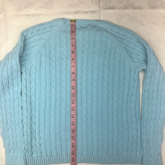 Vintage LL Bean Sweater Womens Size S Teal Cable Knit Crew Neck - Picture 4 of 5